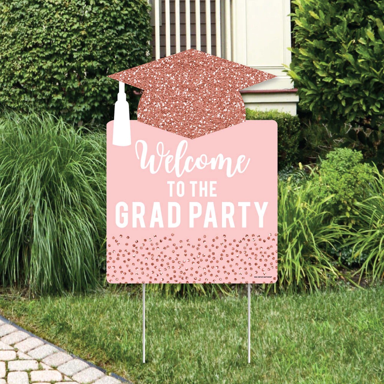 Big Dot of Happiness Rose Gold Grad - Party Decorations - Graduation Party Welcome Yard Sign